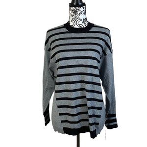 Liz Claiborne | Women's Grey Black Striped Mock Neck Sweater Large